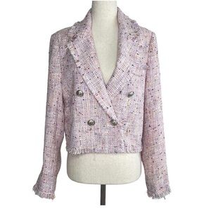 Aqua double breasted cropped blazer.
